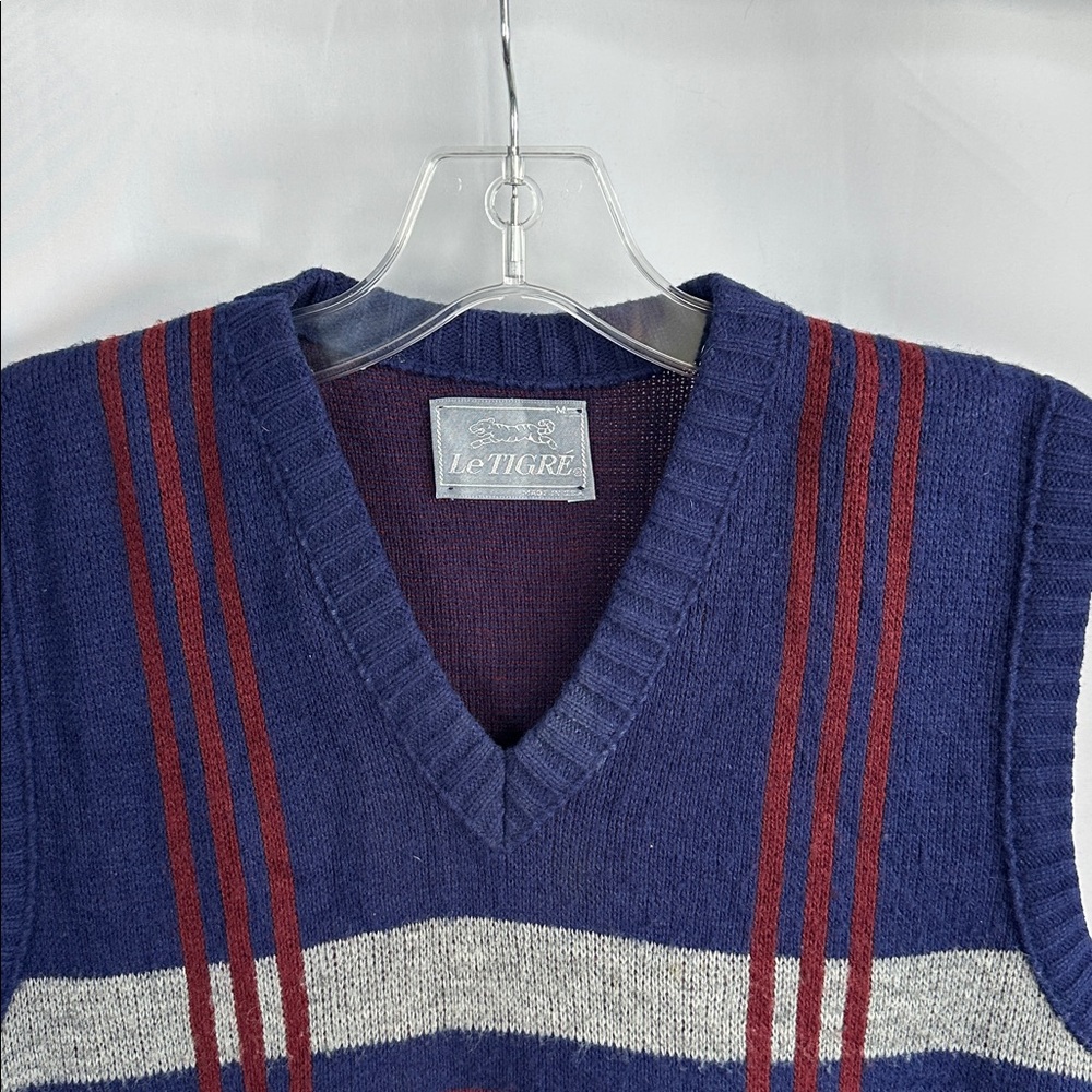 Le Tigre Men's V-Neck Sweater Vest in Navy and Gray - Picture 2 of 7